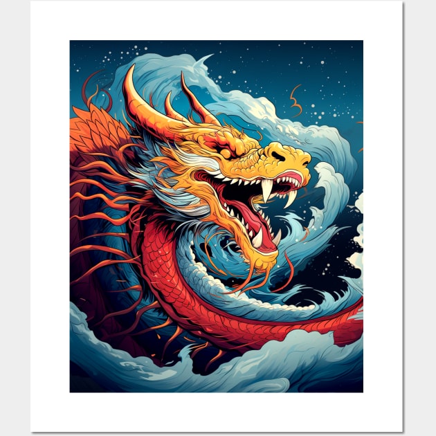 Chinese Dragon: Chinese New Year, Year of the Dragon on a Dark Background Wall Art by Puff Sumo